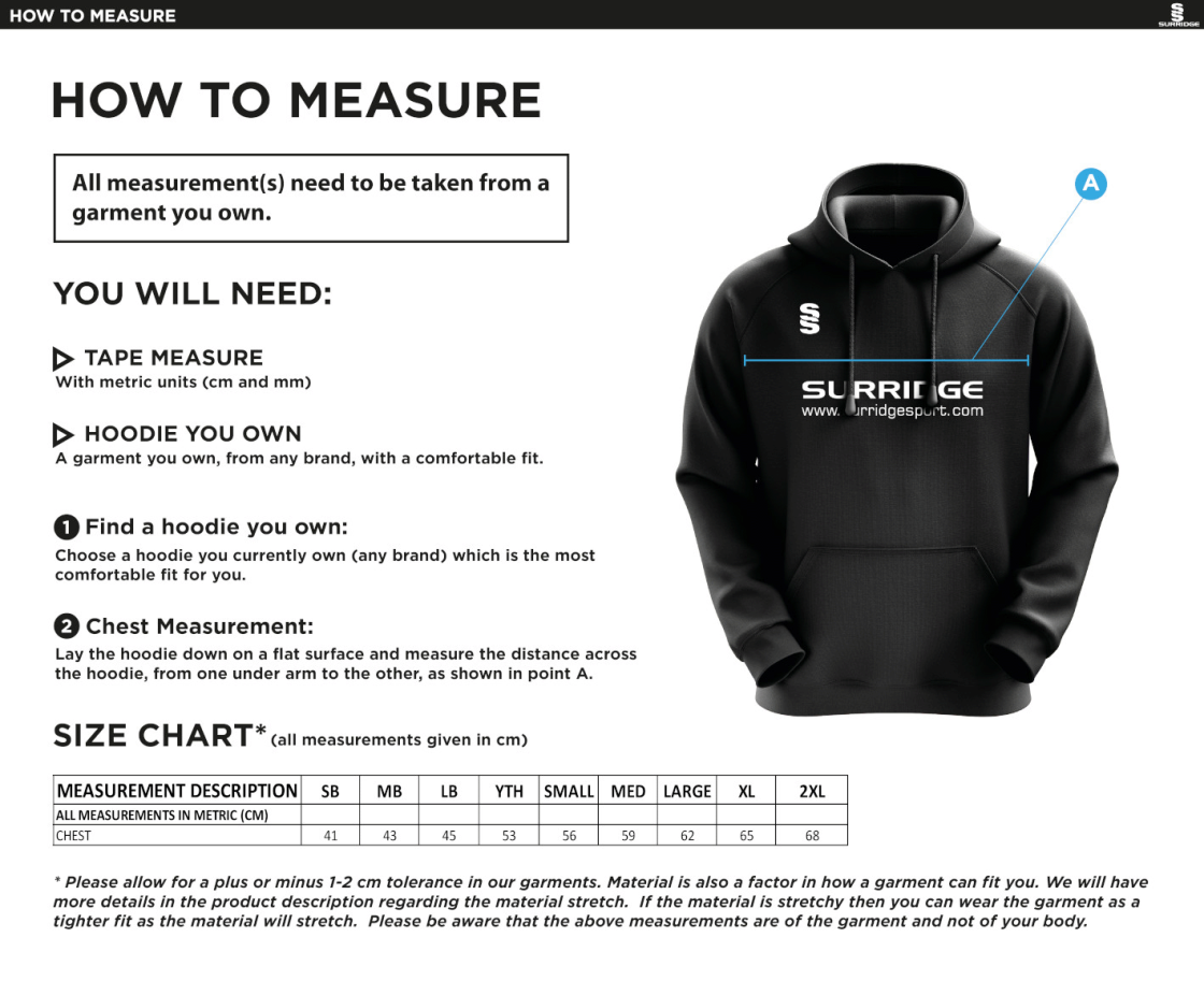 Southern Cavaliers CC - Blade Hoody - Size Guide