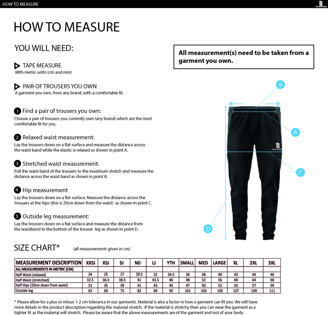 Southern Cavaliers CC - Dual Skinny Pants - Size Guide