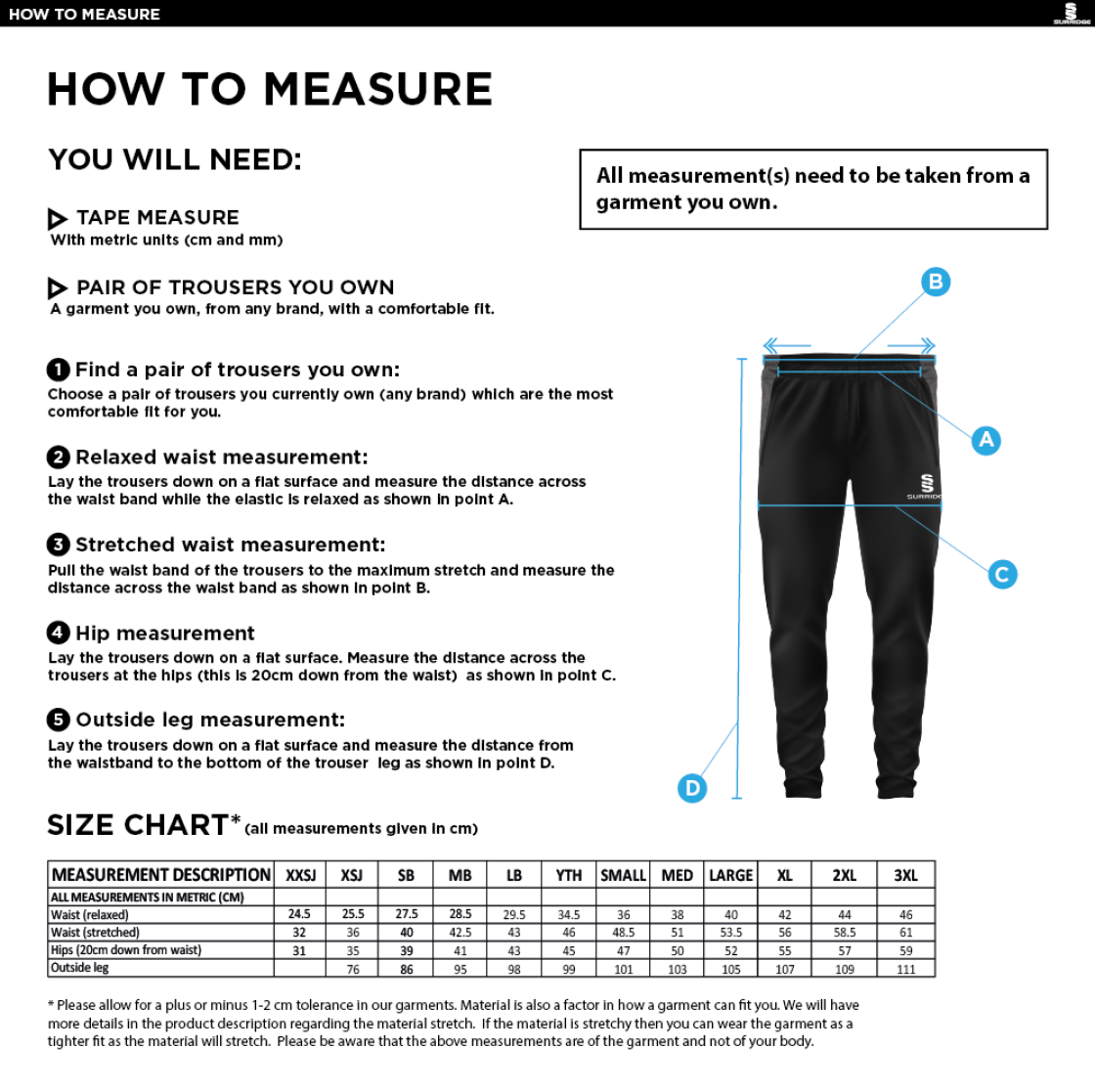 Southern Cavaliers CC - Slim Training Pants - Size Guide