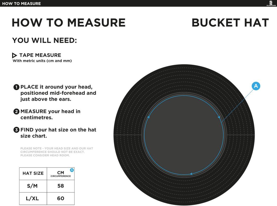 Dual Bucket Hat - Navy - Size Guide