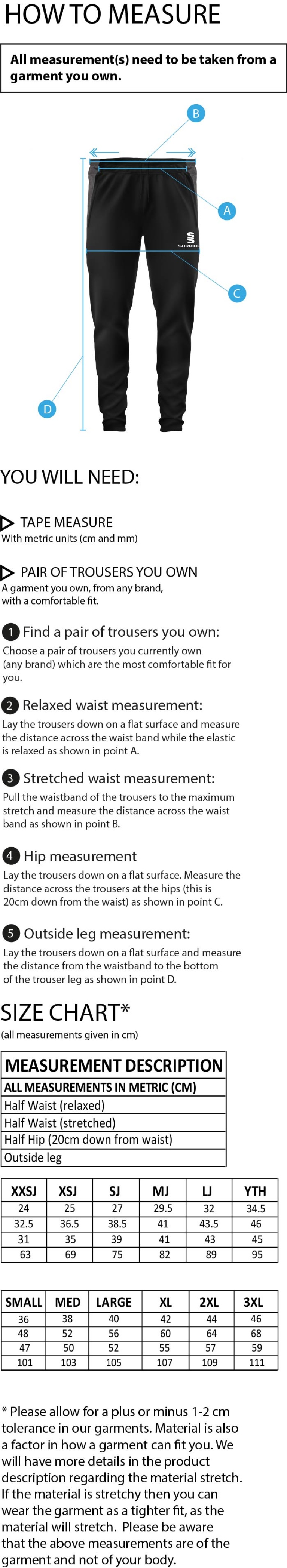 Southern Cavaliers CC - Dual Skinny Pants - Size Guide