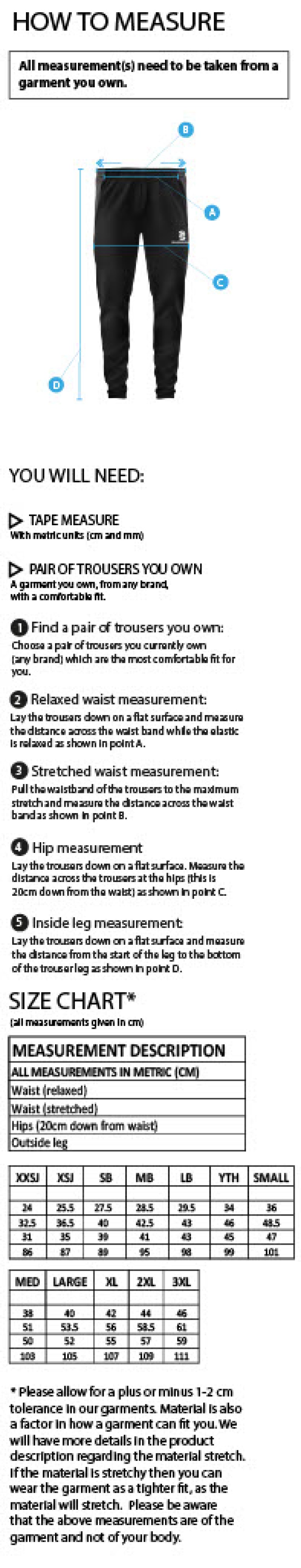 Southern Cavaliers CC - Dual Skinny Pants - Size Guide