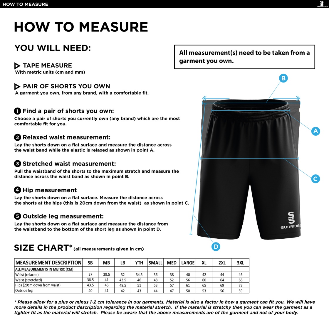 Southern Cavaliers CC - Blade Training Shorts - Size Guide