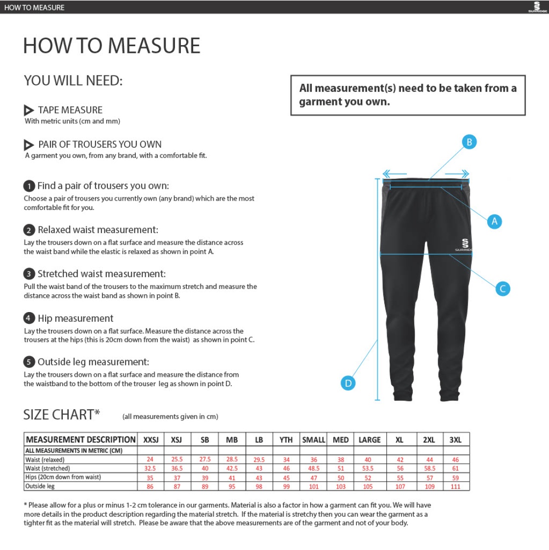 Southern Cavaliers CC - Dual Skinny Pants - Size Guide