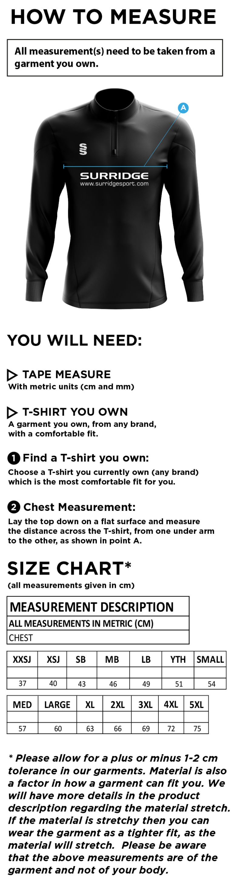 Southern Cavaliers CC - Blade Performance Top - Size Guide